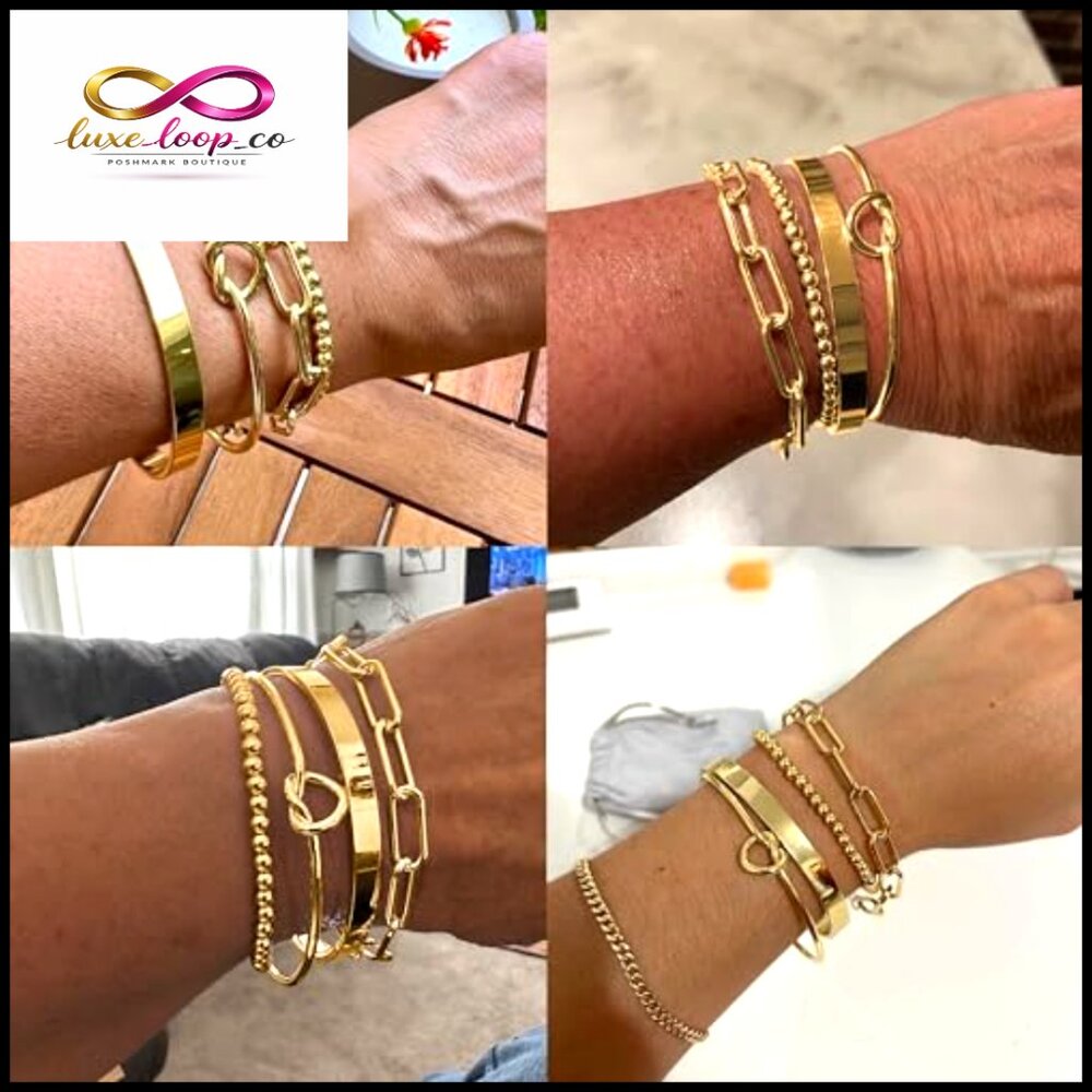 Gold Plated Cuff Bracelets Stack Set Non Tarnish … - image 5